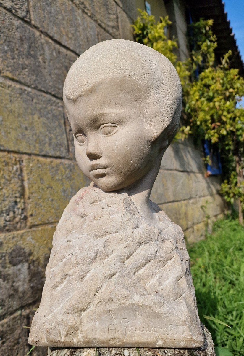 Art Deco Stone Sculpture Of Young Boy Or Girl By Amadéo Génnarelli-photo-3