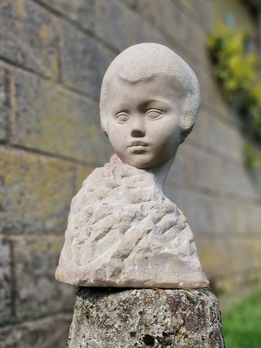 Art Deco Stone Sculpture Of Young Boy Or Girl By Amadéo Génnarelli-photo-5