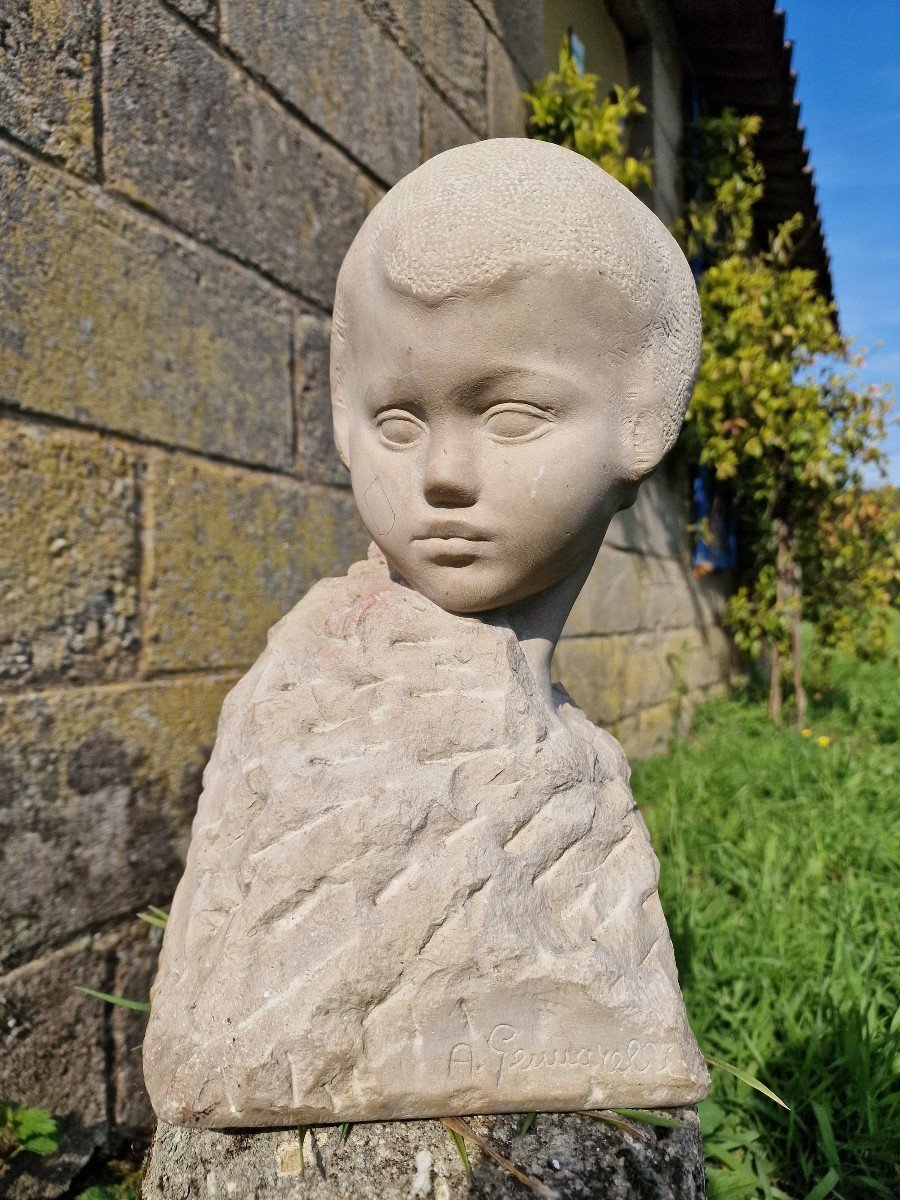Art Deco Stone Sculpture Of Young Boy Or Girl By Amadéo Génnarelli
