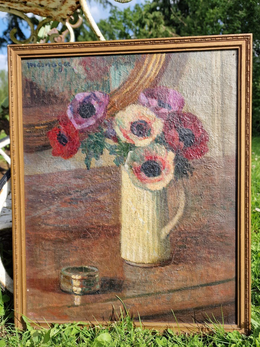 Still Life With A Bouquet Of Anemones Flowers In Front Of A Mirror By Emile Mesnager Nantes-photo-1