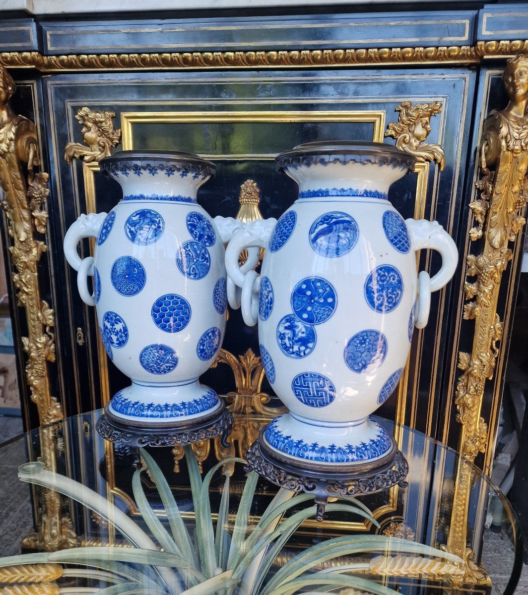 Importante Paire De Vases En Porcelaine Chine Japon Monture En Bronze Japonistante Chinoisante-photo-2
