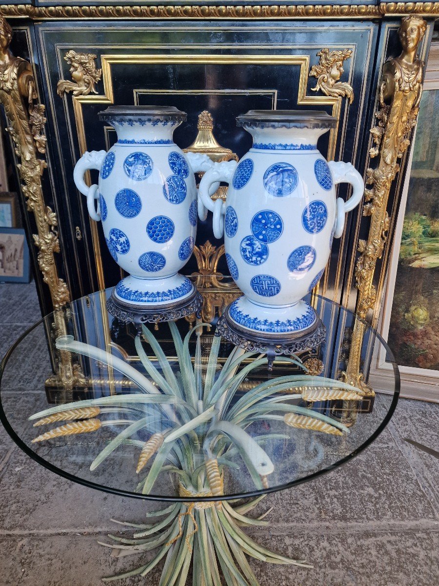 Importante Paire De Vases En Porcelaine Chine Japon Monture En Bronze Japonistante Chinoisante-photo-3