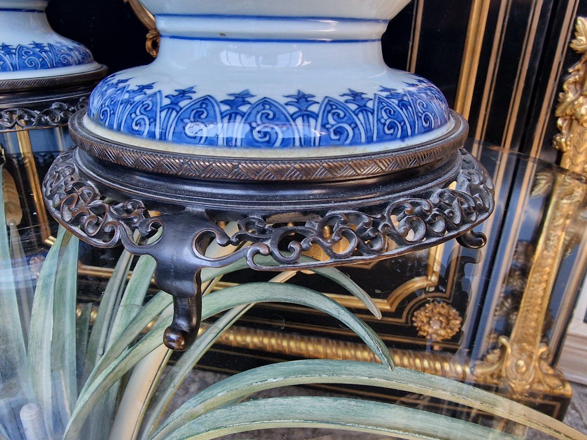Importante Paire De Vases En Porcelaine Chine Japon Monture En Bronze Japonistante Chinoisante-photo-3