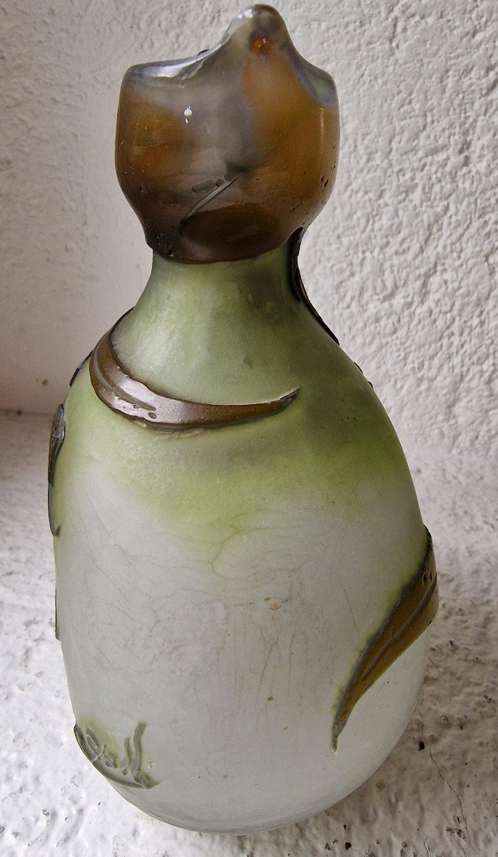 émile Gallé Vase Gourd Decor Eucalyptus Glass Multilayer Glass Paste-photo-1