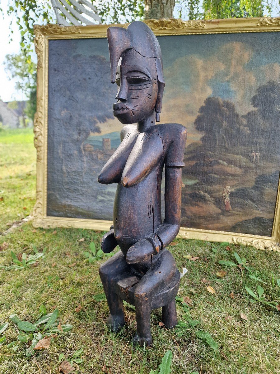 Senoufo Female Statue Sitting On Her Stool Called Tugubele Ivory Coast African Art -photo-2