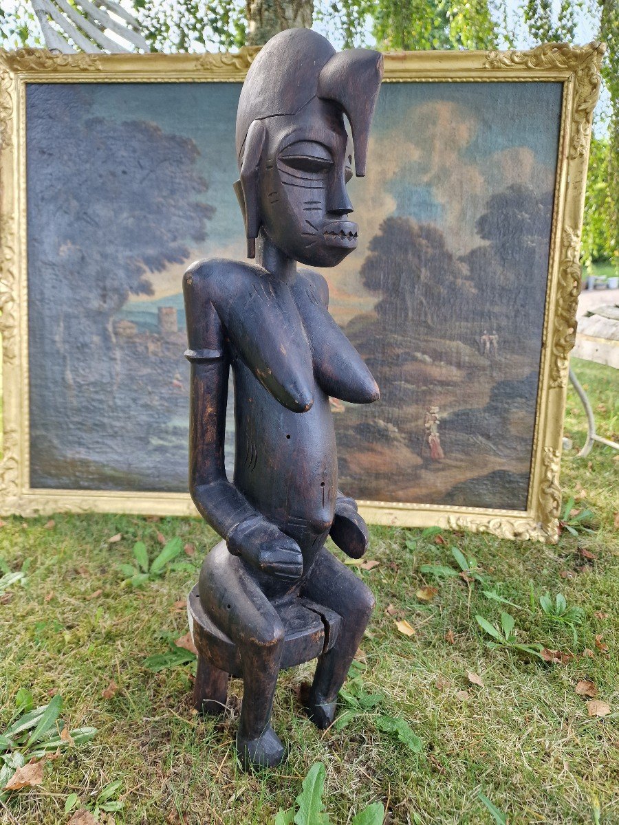 Senoufo Female Statue Sitting On Her Stool Called Tugubele Ivory Coast African Art 