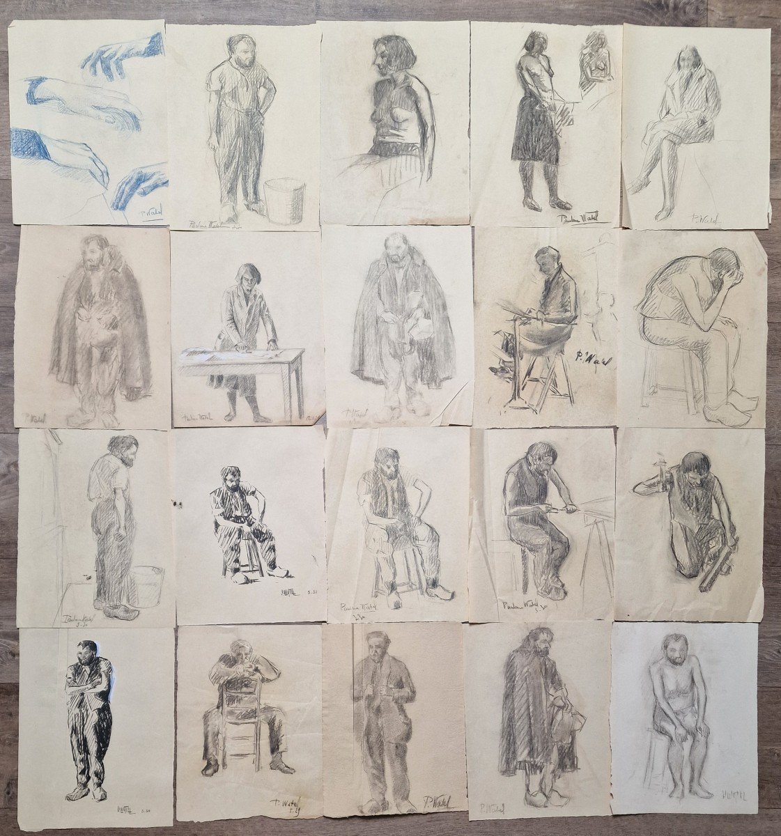 Lot De 20 études Dessins Au Crayon Papier Par Pauline Watel Laval #2 Fond d'Atelier