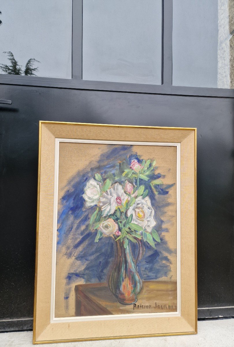Grand Tableau Bouquet De Roses Par Cécile Baillot Jourdan école Post Impressionniste Fleurs-photo-2