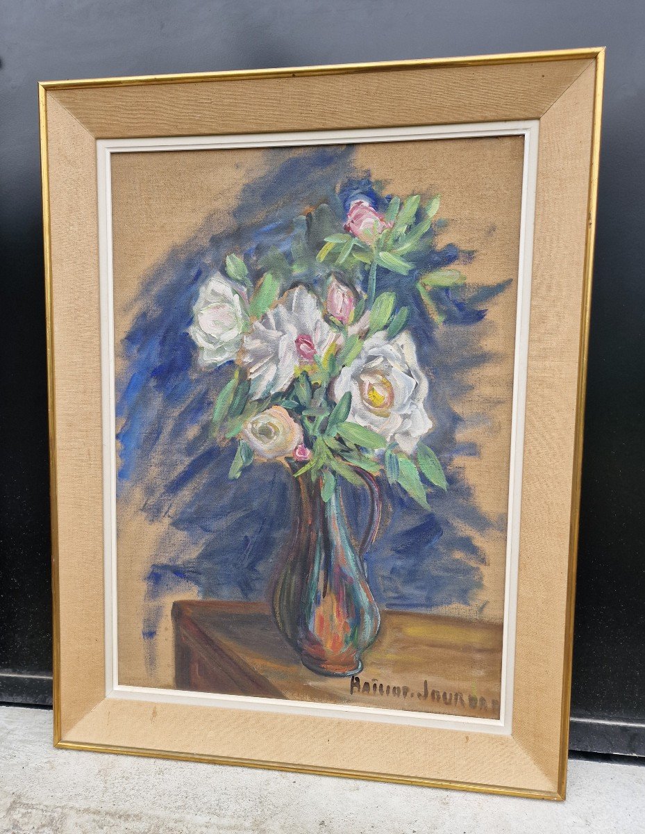 Grand Tableau Bouquet De Roses Par Cécile Baillot Jourdan école Post Impressionniste Fleurs-photo-3