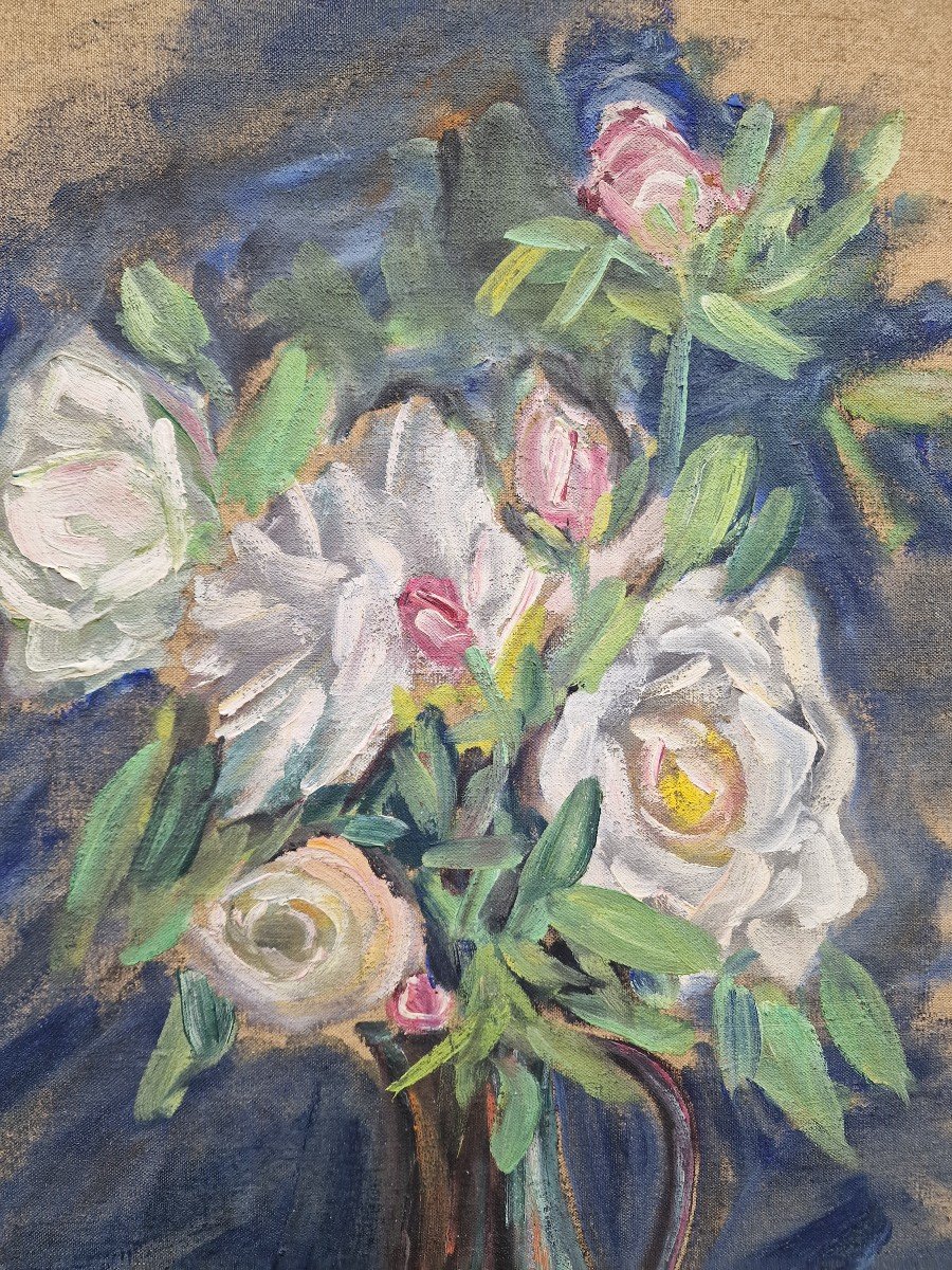 Grand Tableau Bouquet De Roses Par Cécile Baillot Jourdan école Post Impressionniste Fleurs-photo-1