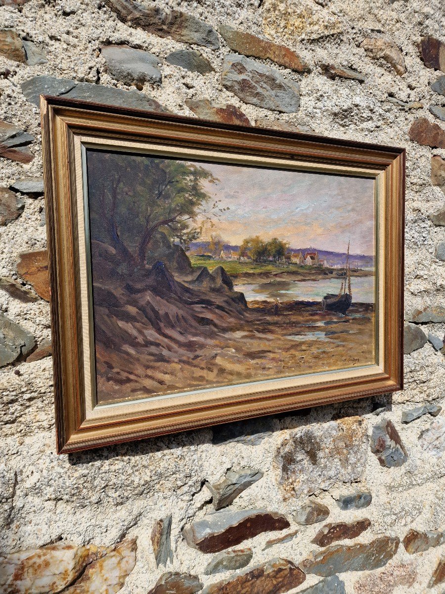 Tableau La Rivière Aven Par Albert Lenfant Vers 1900 Bords Pont Aven Bretagne-photo-2