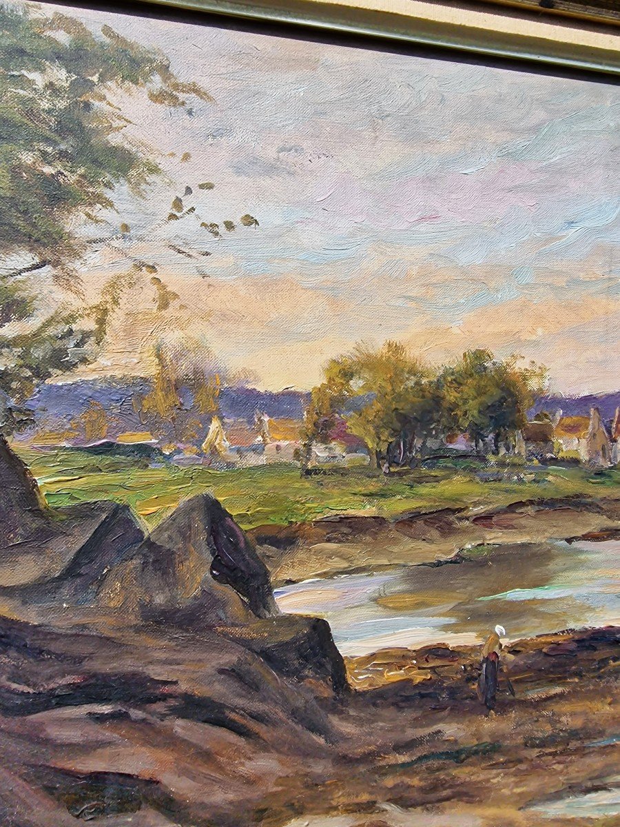 Tableau La Rivière Aven Par Albert Lenfant Vers 1900 Bords Pont Aven Bretagne-photo-2