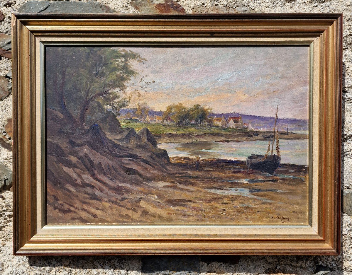 Tableau La Rivière Aven Par Albert Lenfant Vers 1900 Bords Pont Aven Bretagne