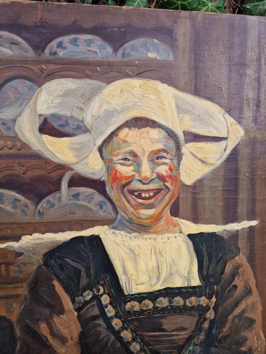 étonnant Portrait Femme Bretonne édentée Portant La Coiffe De Pont-aven Par Ludo Cuyer-photo-4