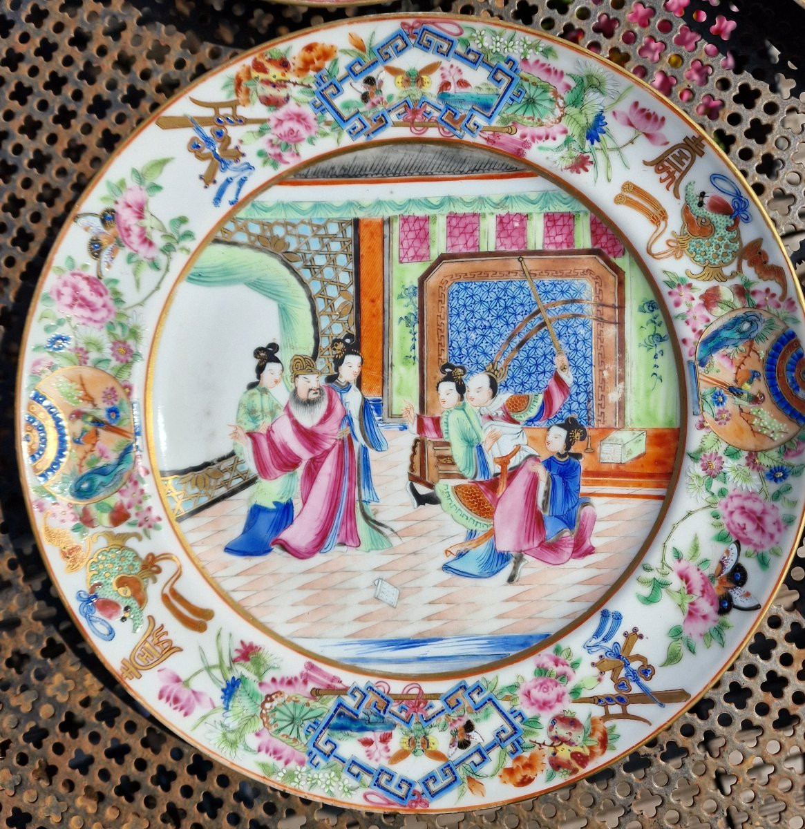 Lot Of 4 Rare Chinese Marli Porcelain Plates From Canton Circa 1820-1830 Daoguang Period -photo-4