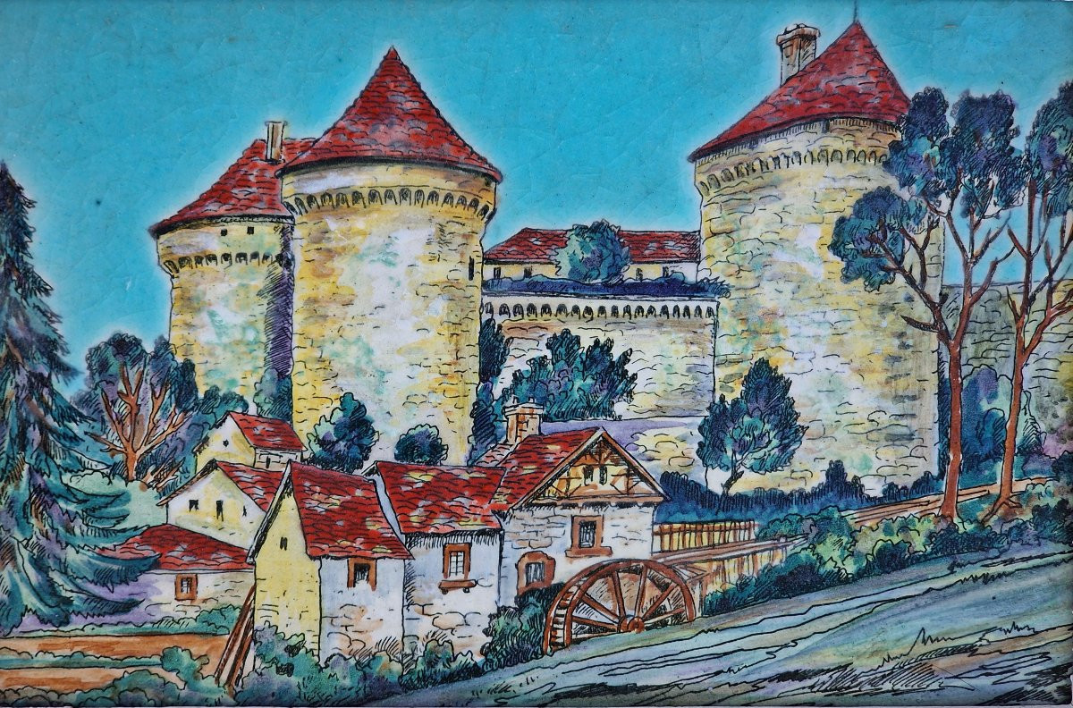 Tableau Céramique émaux De Longwy Château De Lassay En Mayenne Par Maurice Paul Chevallier -photo-2