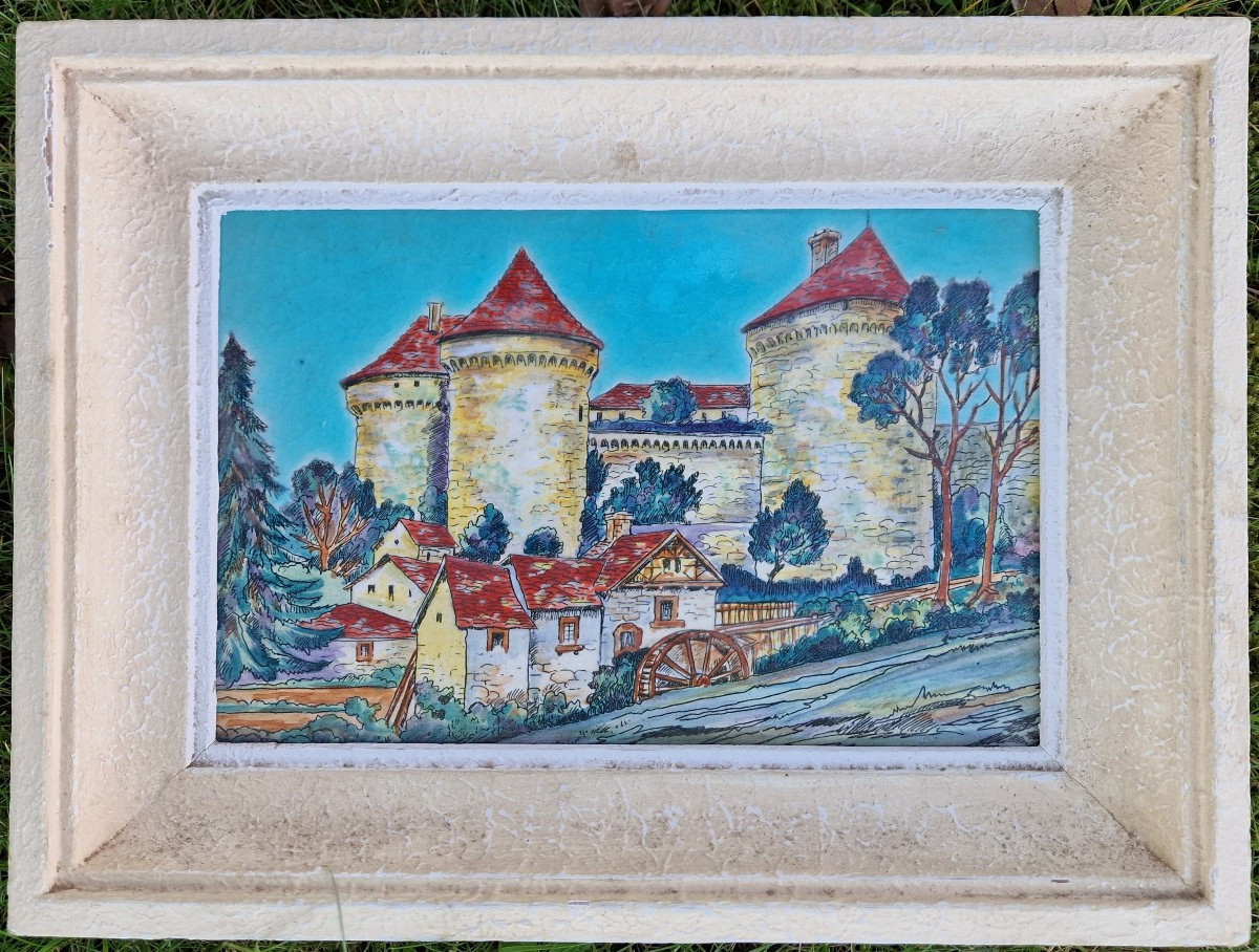 Tableau Céramique émaux De Longwy Château De Lassay En Mayenne Par Maurice Paul Chevallier 