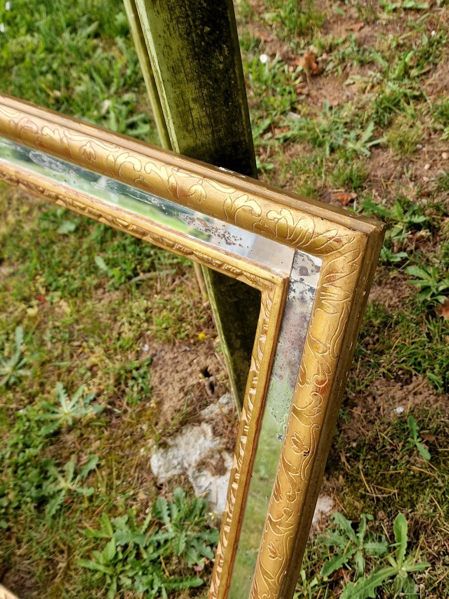 Large Gilt Wood Art Deco Frame With Glazing Beads Stamped émile Bouche For Watercolor Engraving-photo-3