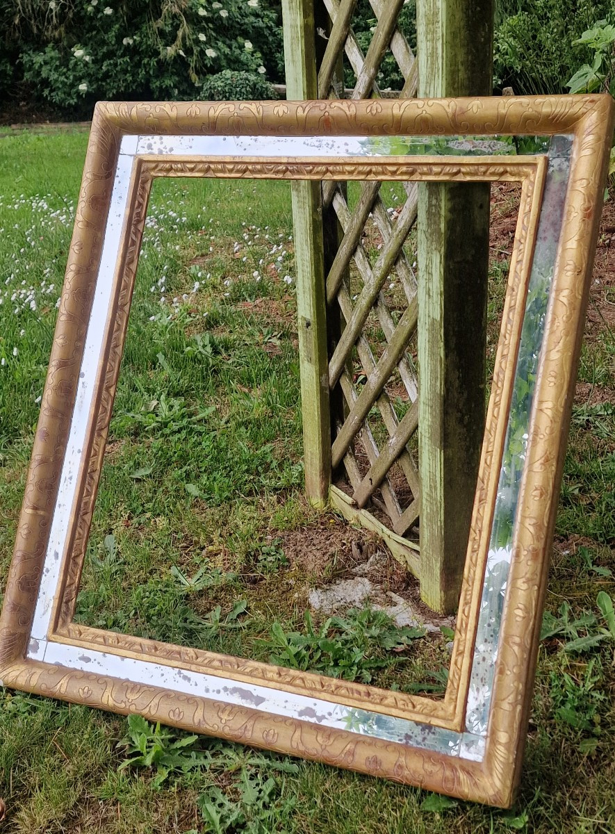 Large Gilt Wood Art Deco Frame With Glazing Beads Stamped émile Bouche For Watercolor Engraving