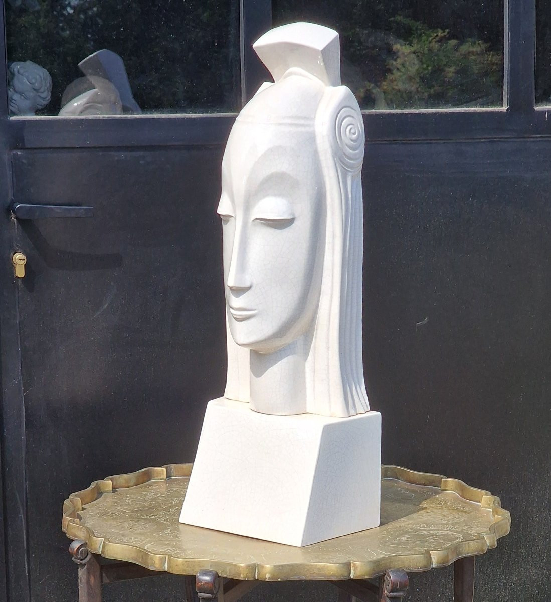 Important Cracked Ceramic Queen's Head After Gustave Miklos Art Deco-photo-1