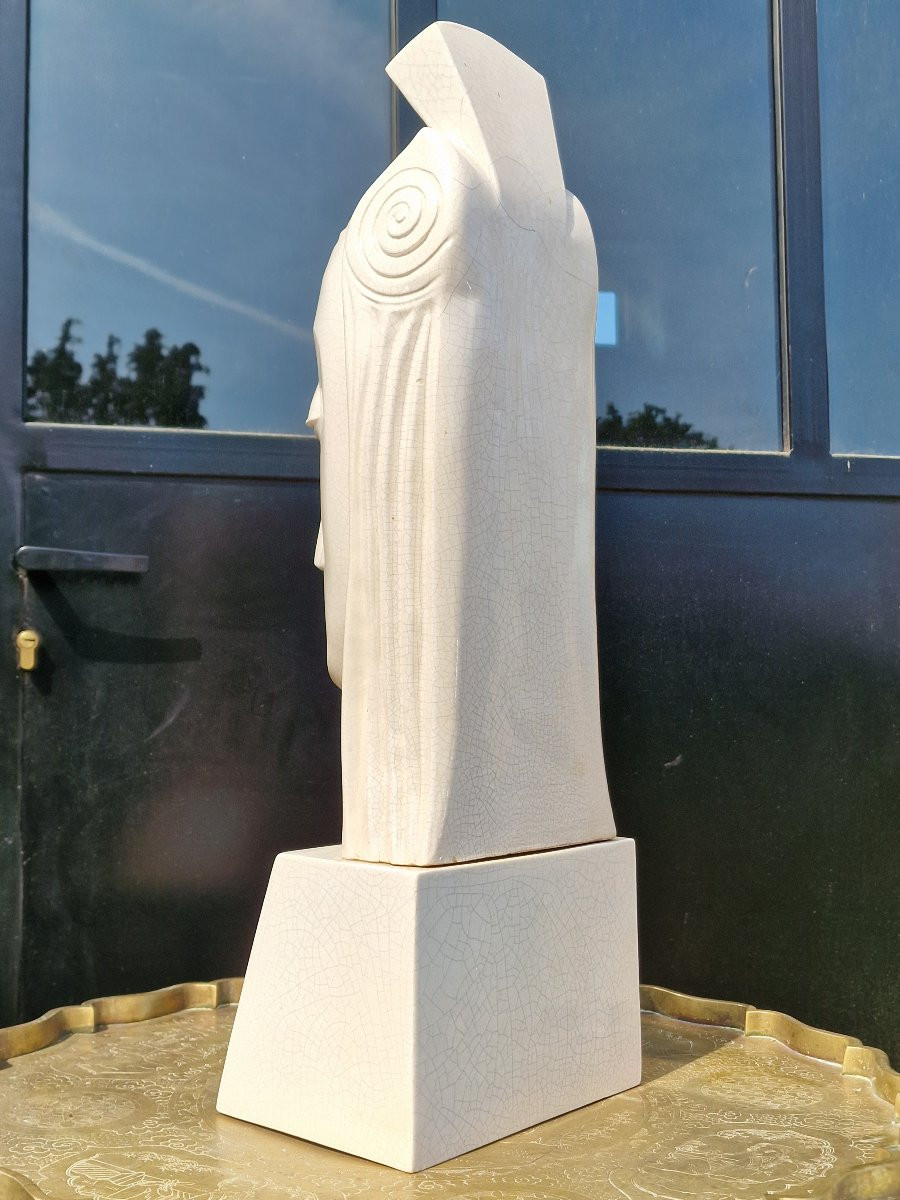 Important Cracked Ceramic Queen's Head After Gustave Miklos Art Deco-photo-2