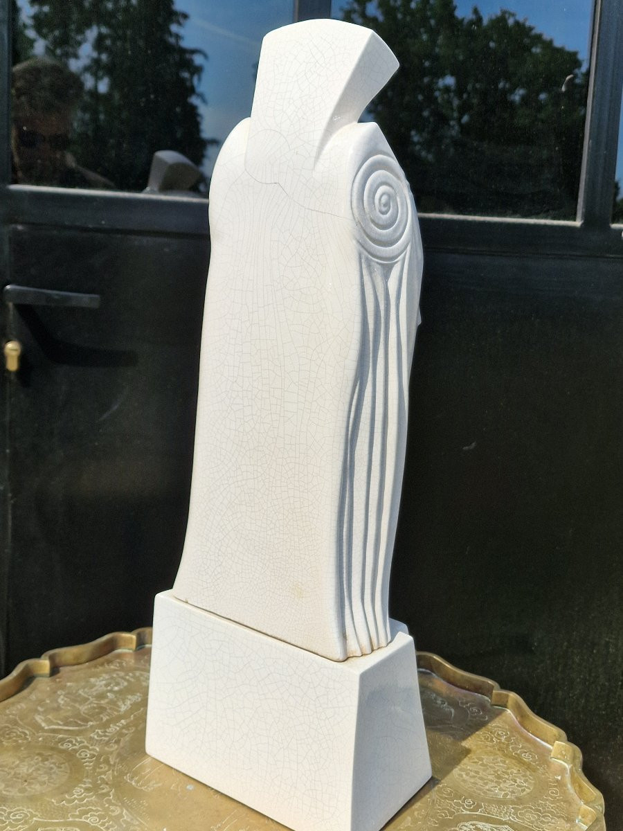 Important Cracked Ceramic Queen's Head After Gustave Miklos Art Deco-photo-3