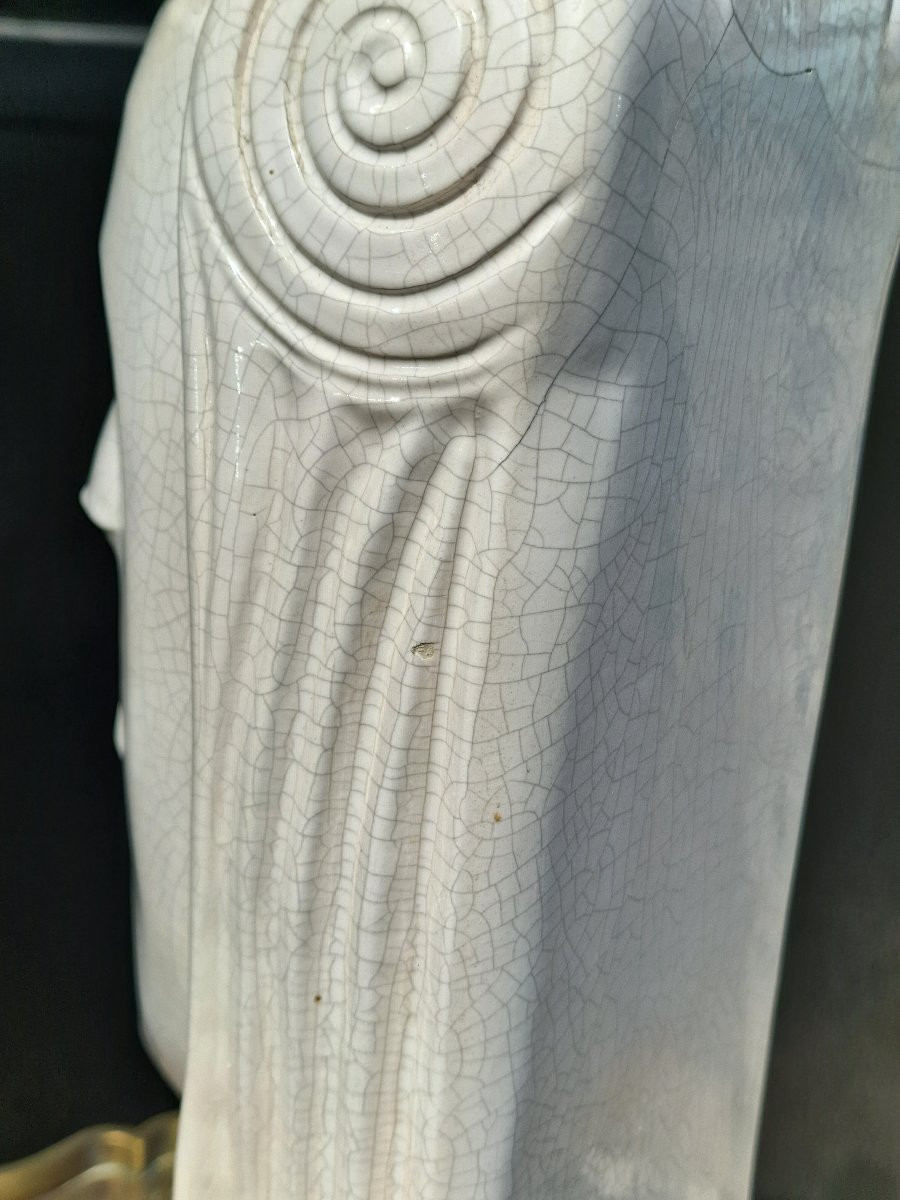 Important Cracked Ceramic Queen's Head After Gustave Miklos Art Deco-photo-5