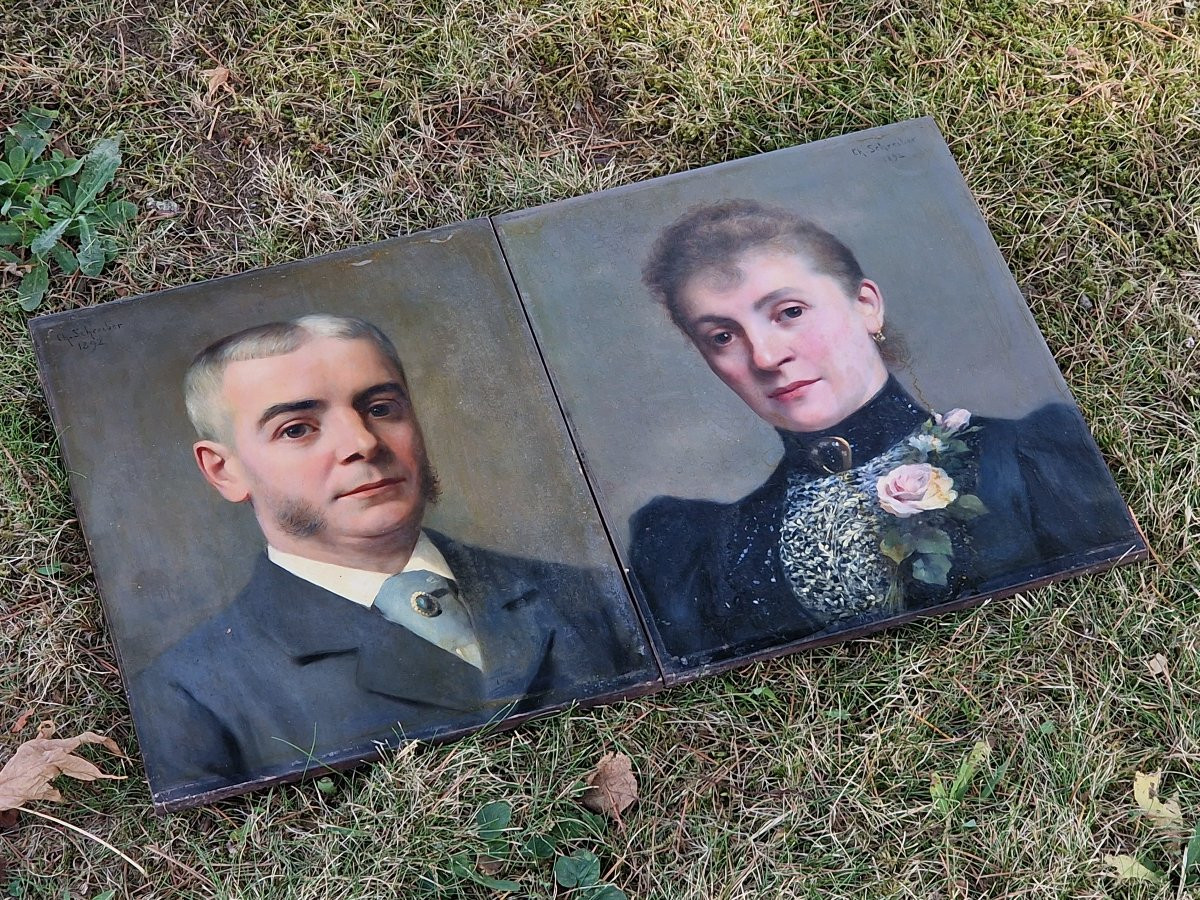 Pair Of Portraits Of A Man With Sideburns And His Wife In 1892 By Charles Baptiste Schreiber-photo-4