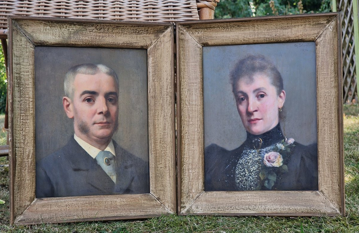 Pair Of Portraits Of A Man With Sideburns And His Wife In 1892 By Charles Baptiste Schreiber-photo-4