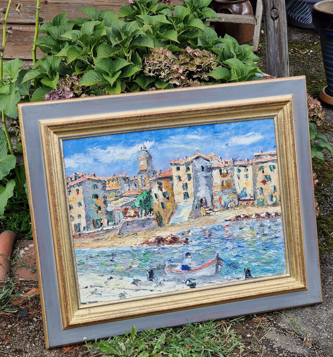 Tableau Saint Tropez la cale des pêcheurs au port en 1936 huile sur toile-photo-3
