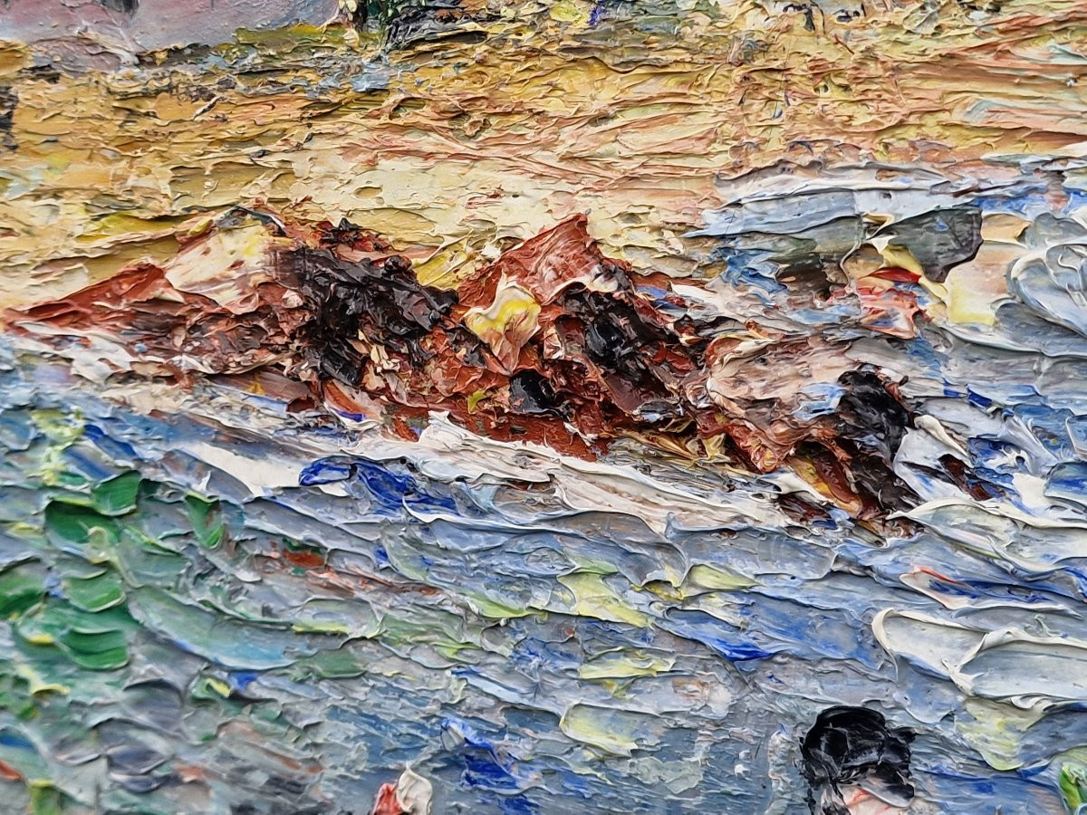 Tableau Saint Tropez la cale des pêcheurs au port en 1936 huile sur toile-photo-1