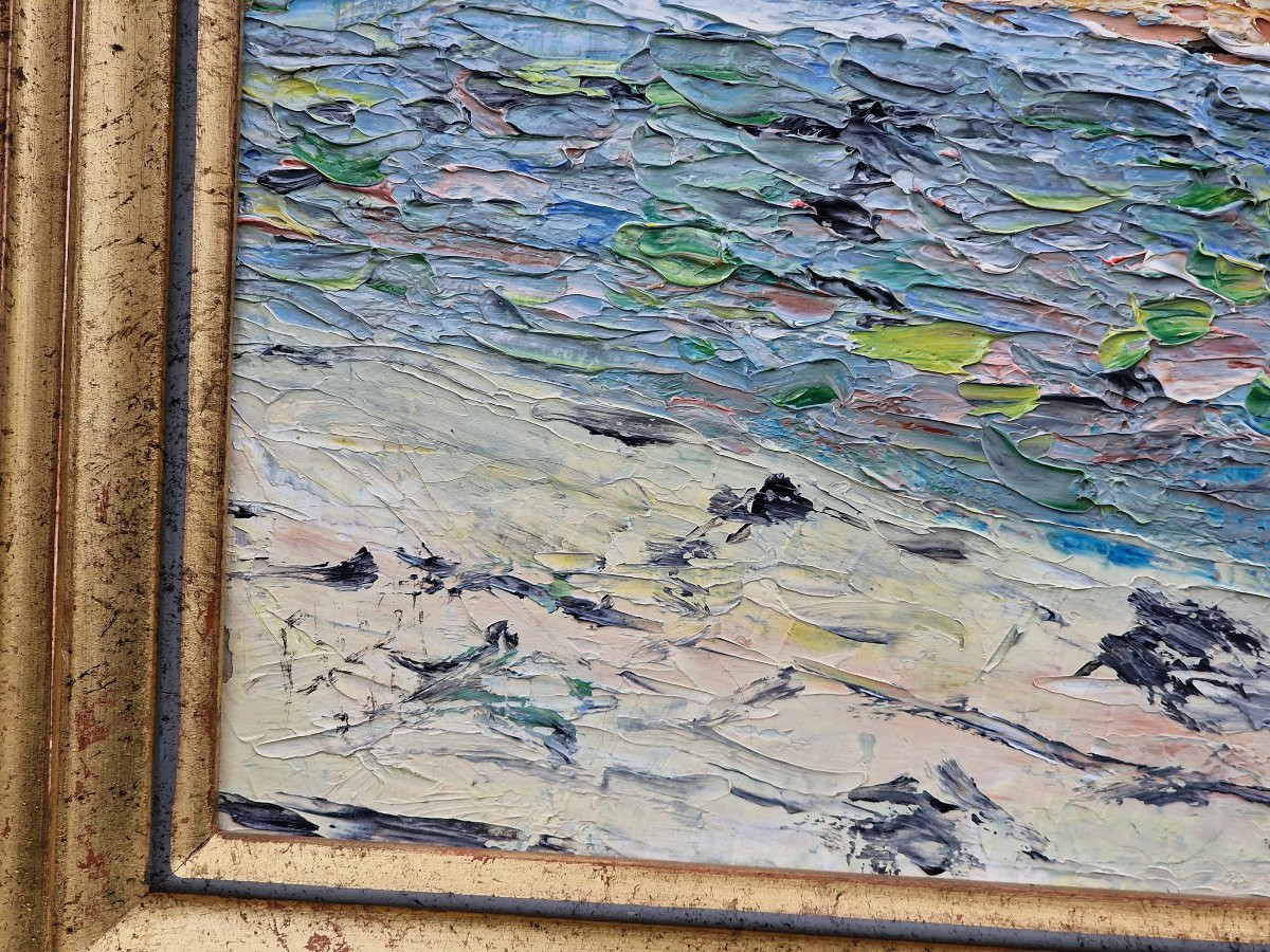 Tableau Saint Tropez la cale des pêcheurs au port en 1936 huile sur toile-photo-3