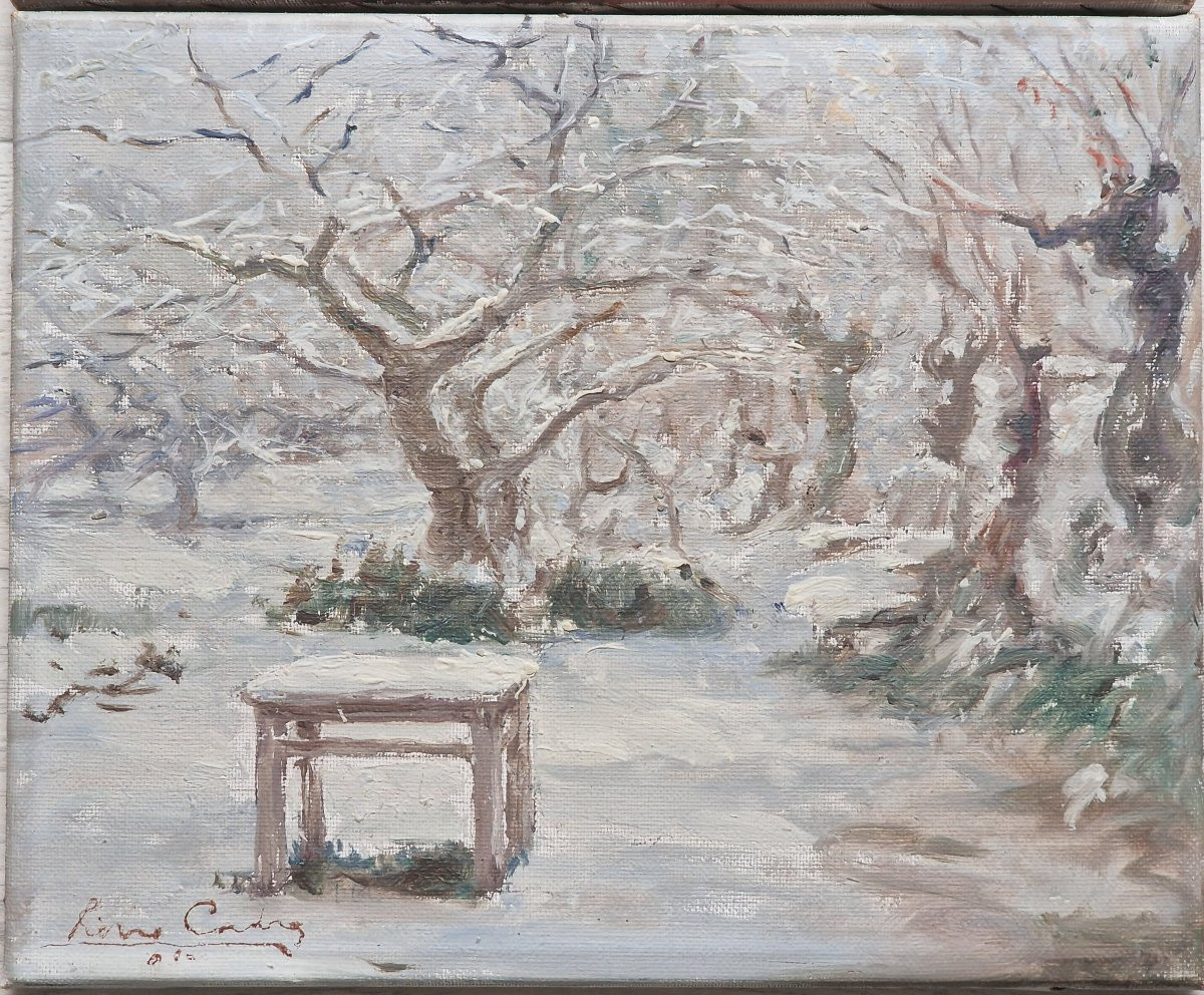 Lot de 3 tableaux de Pierre Cadre (1884-1972) paysage neige, nature morte, bouquet de fleurs-photo-4