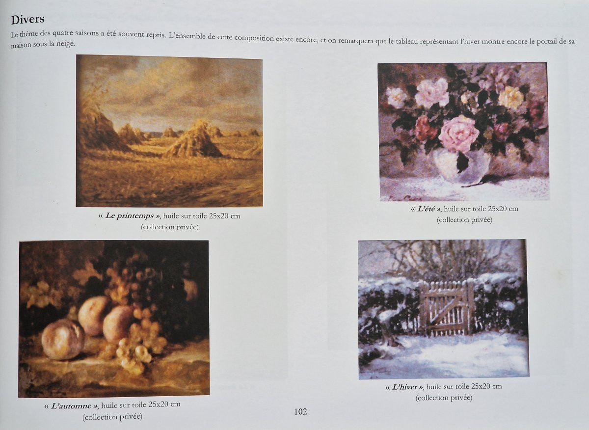 Lot de 3 tableaux de Pierre Cadre (1884-1972) paysage neige, nature morte, bouquet de fleurs-photo-2