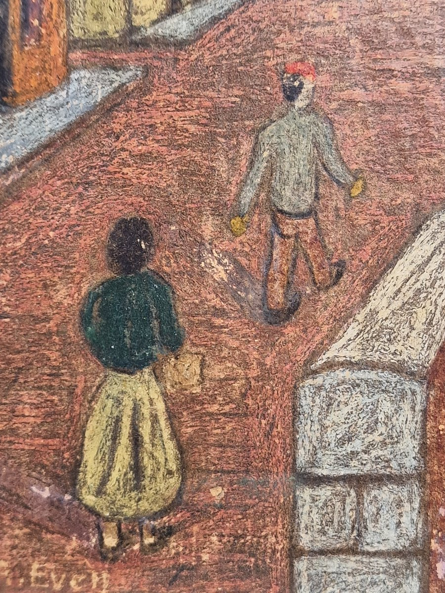 Tableau le pont de Pont Aven par André Even peinture à la cire école bretonne Finistère -photo-4