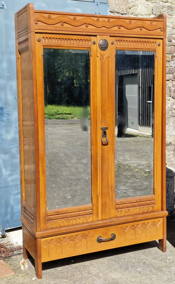Art Nouveau Wardrobe By Léon Jallot Circa 1905 Oak And Fantastic Face Mascarons Bed