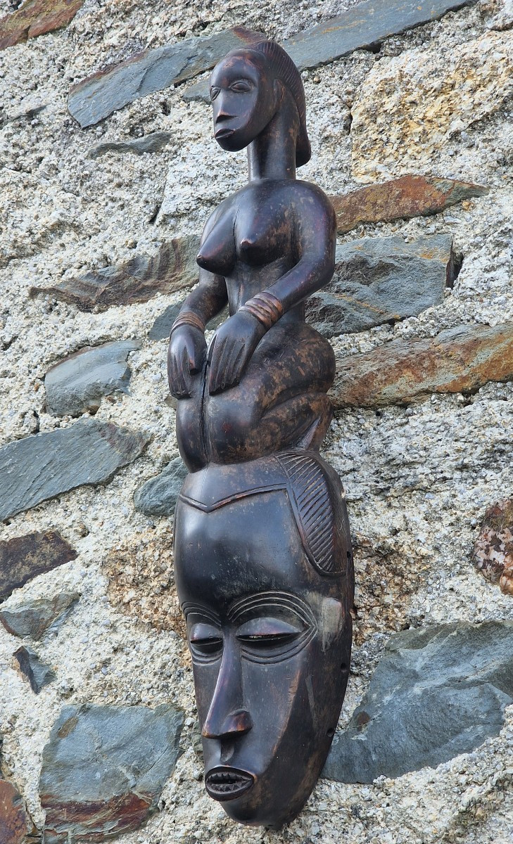 Guro Mask Ivory Coast Topped With A Female Statuette With A Dark Patina