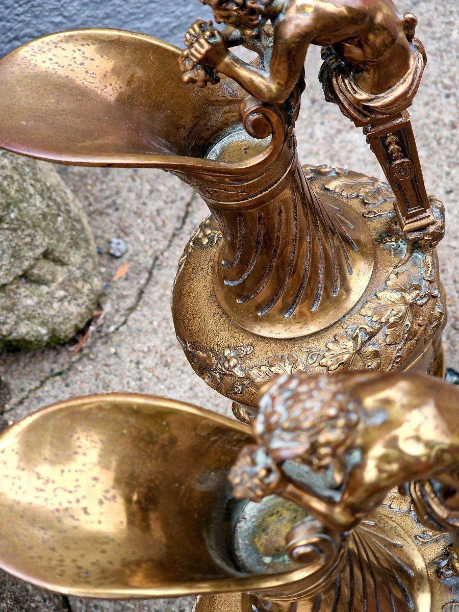 Paire d'aiguières en bronze doré de style néo-classique d'après Claude Michel Clodion bacchus -photo-4