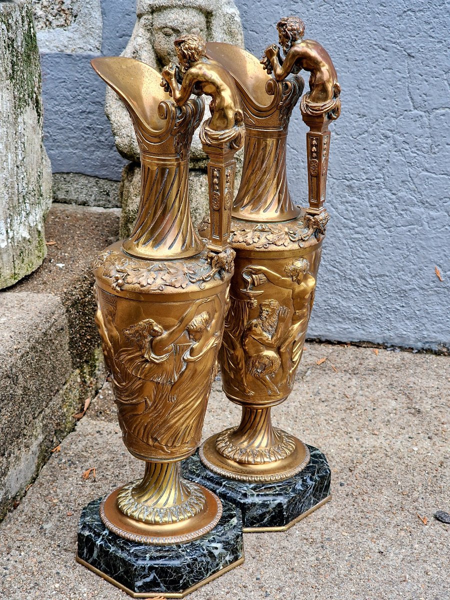 Paire d'aiguières en bronze doré de style néo-classique d'après Claude Michel Clodion bacchus -photo-5
