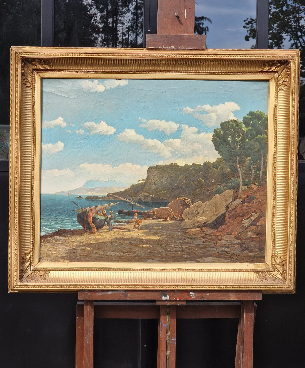 Important Painting Italy Orientalist Neapolitan Fishermen By Emmanuel Joseph Lauret 1850-photo-3