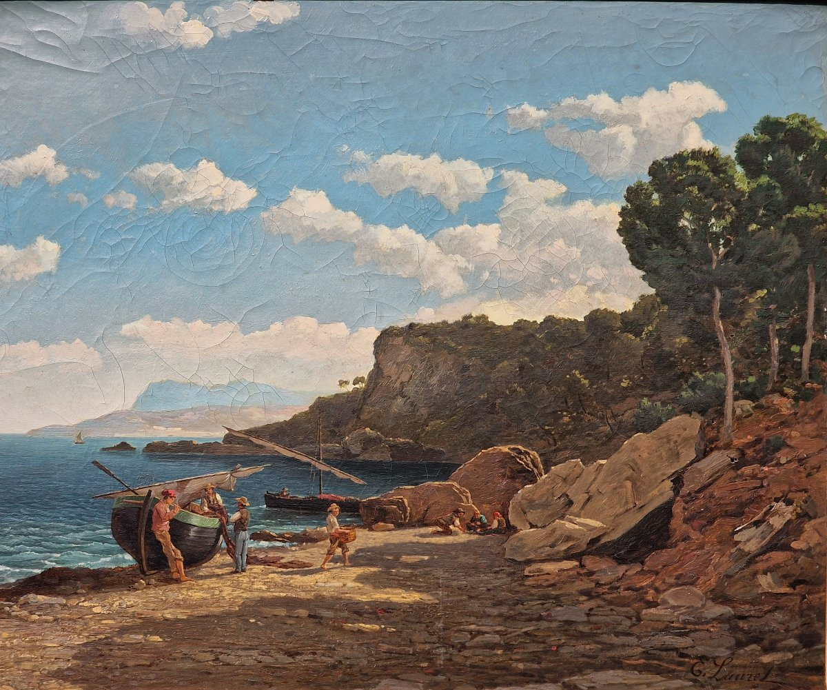 Important Painting Italy Orientalist Neapolitan Fishermen By Emmanuel Joseph Lauret 1850-photo-4