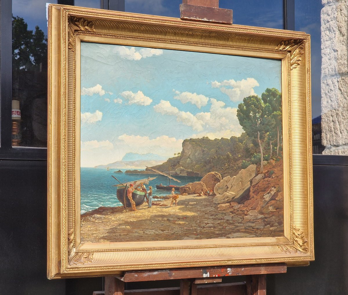 Important Painting Italy Orientalist Neapolitan Fishermen By Emmanuel Joseph Lauret 1850-photo-4