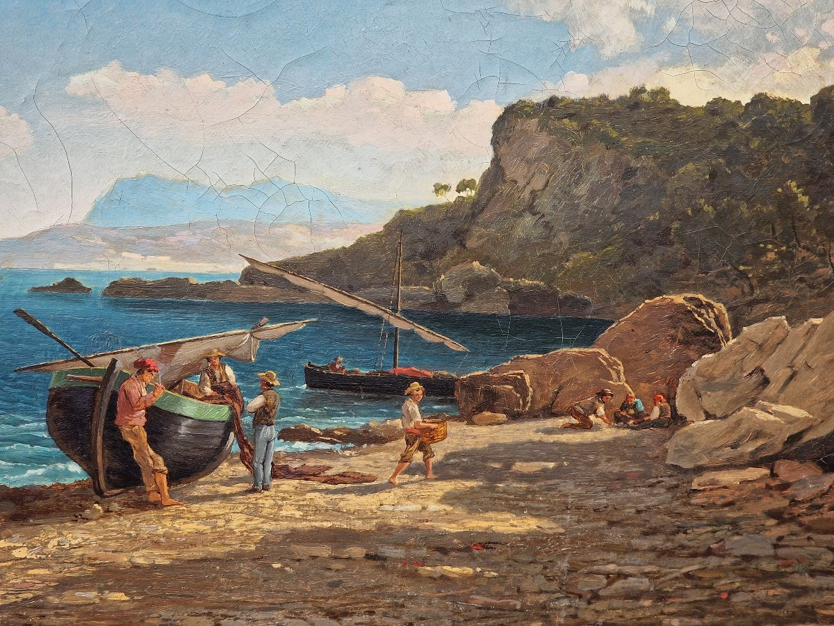 Important Painting Italy Orientalist Neapolitan Fishermen By Emmanuel Joseph Lauret 1850-photo-5