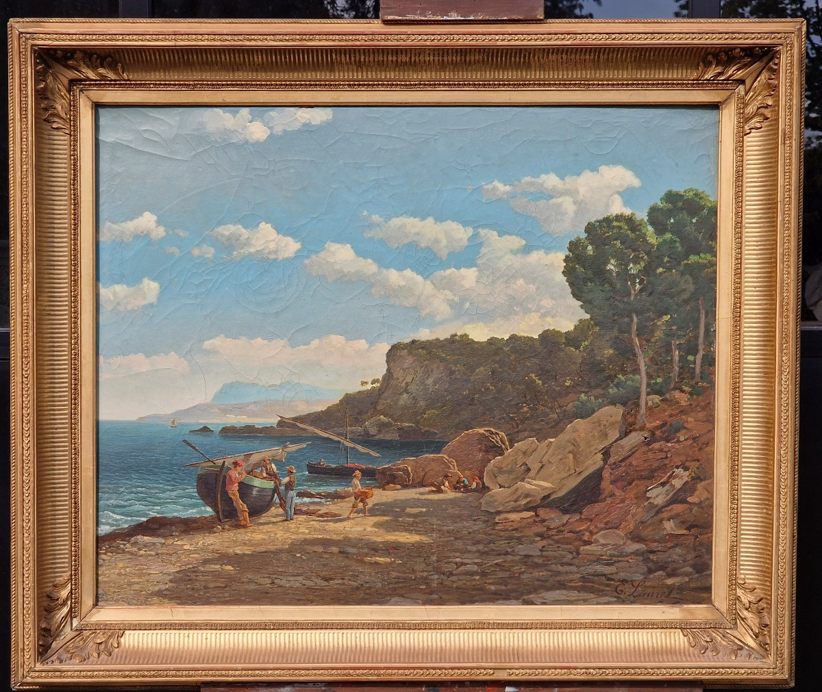 Important Painting Italy Orientalist Neapolitan Fishermen By Emmanuel Joseph Lauret 1850