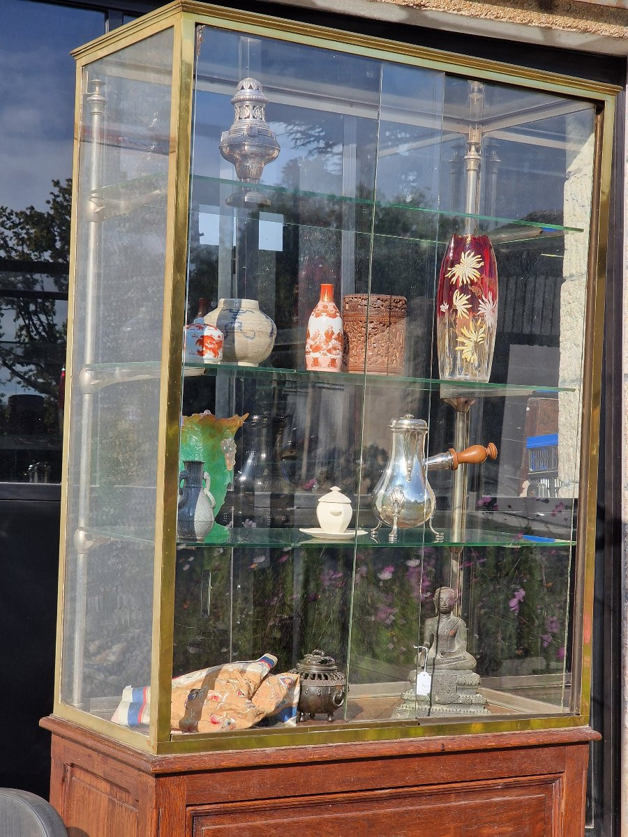 Vitrine de musée ou de magasin verre laiton et chêne style Siegel Paris-photo-3
