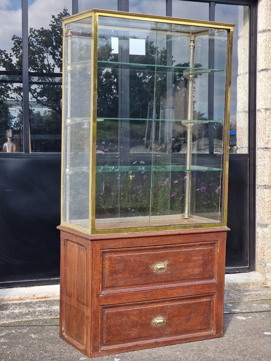 Vitrine de musée ou de magasin verre laiton et chêne style Siegel Paris-photo-4