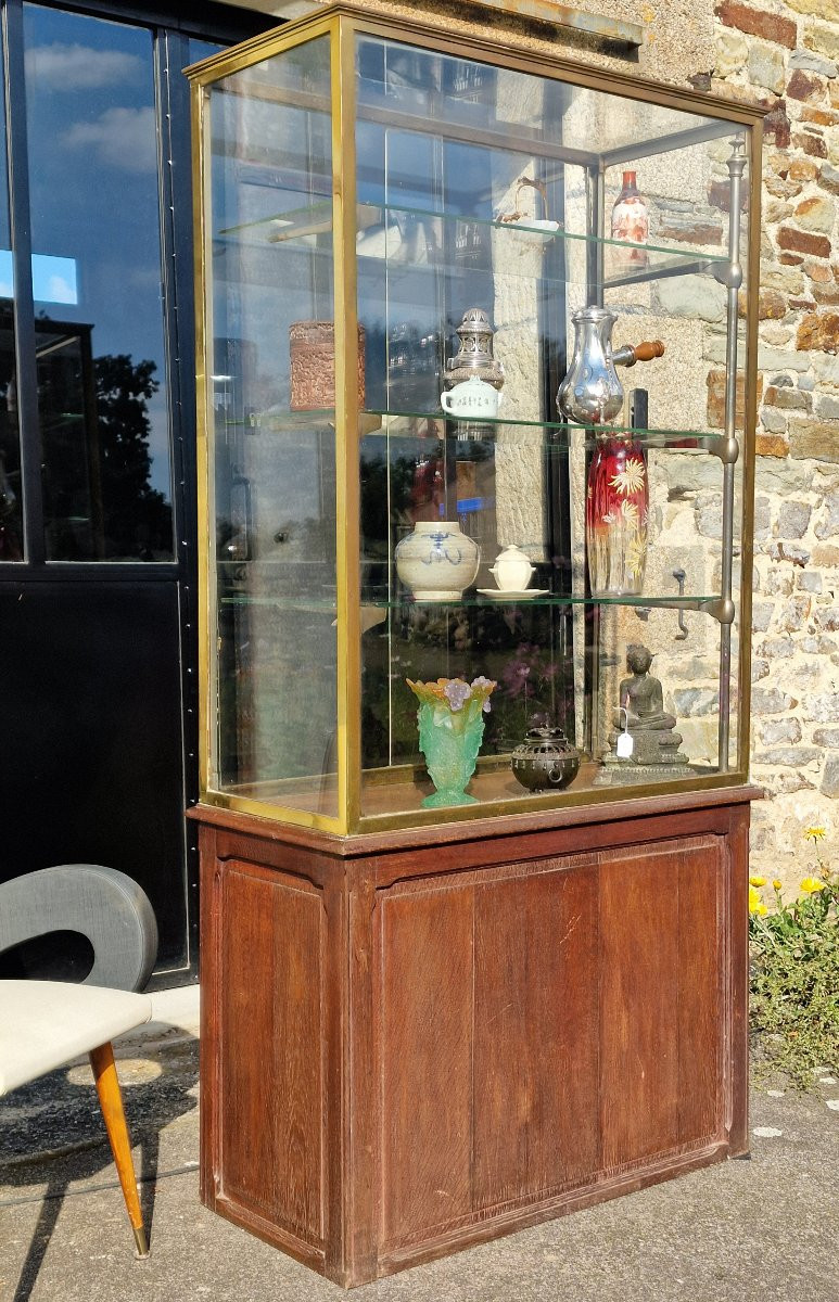 Vitrine de musée ou de magasin verre laiton et chêne style Siegel Paris-photo-2