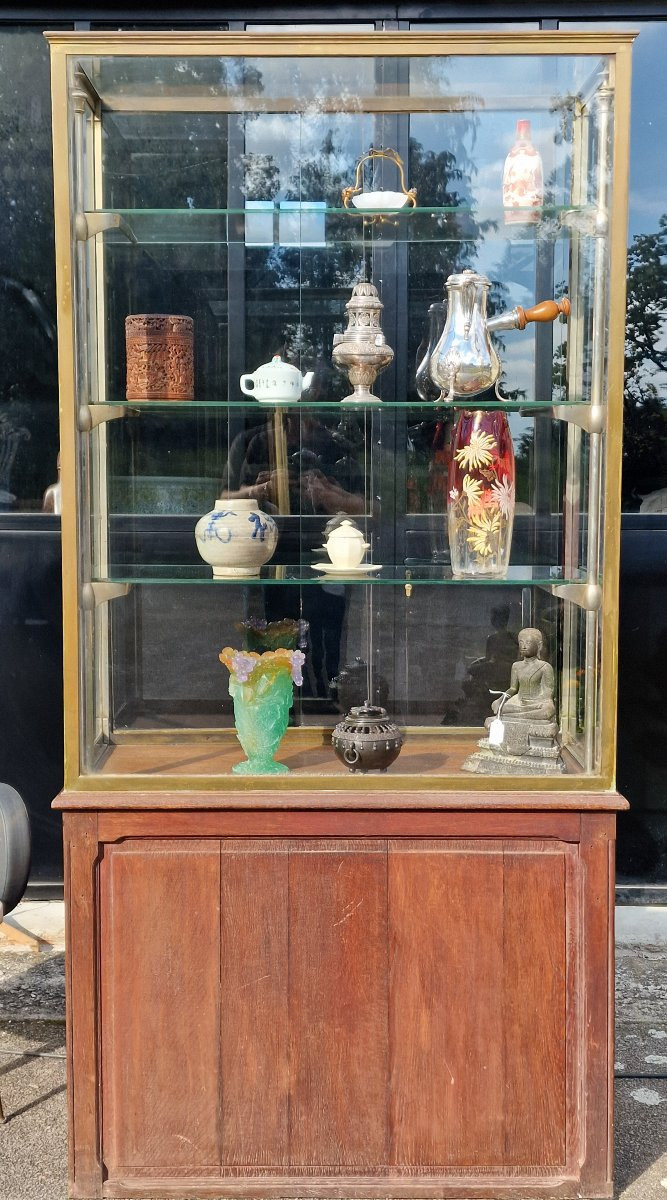 Vitrine de musée ou de magasin verre laiton et chêne style Siegel Paris-photo-3