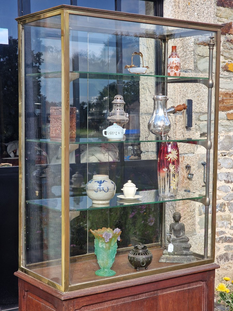 Vitrine de musée ou de magasin verre laiton et chêne style Siegel Paris-photo-4
