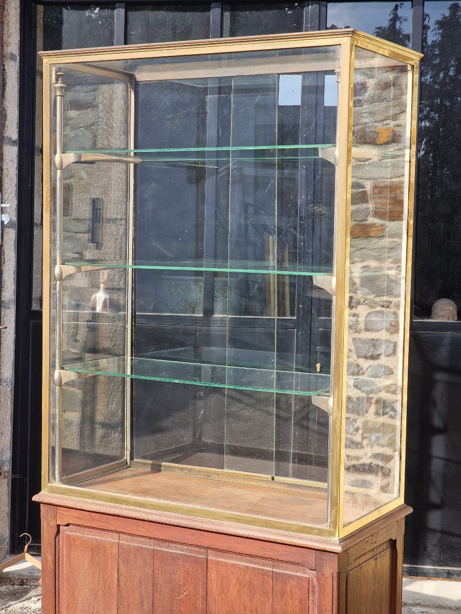Vitrine de musée ou de magasin verre laiton et chêne style Siegel Paris-photo-5